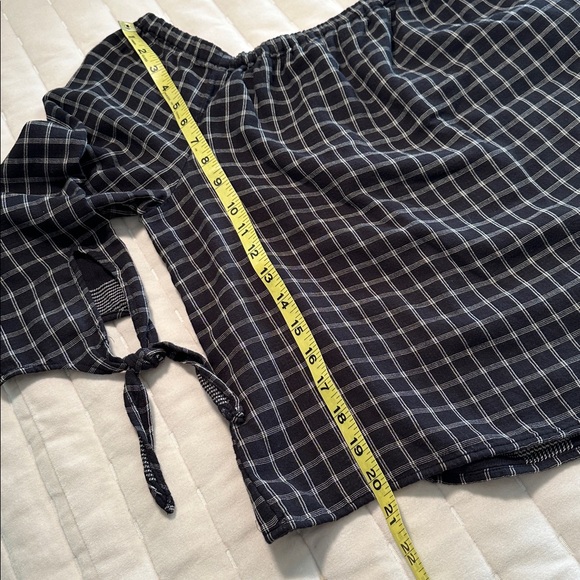 Madewell black Plaid Off-Shoulder Blouse, tie 3/4 sleeve - Picture 6 of 8